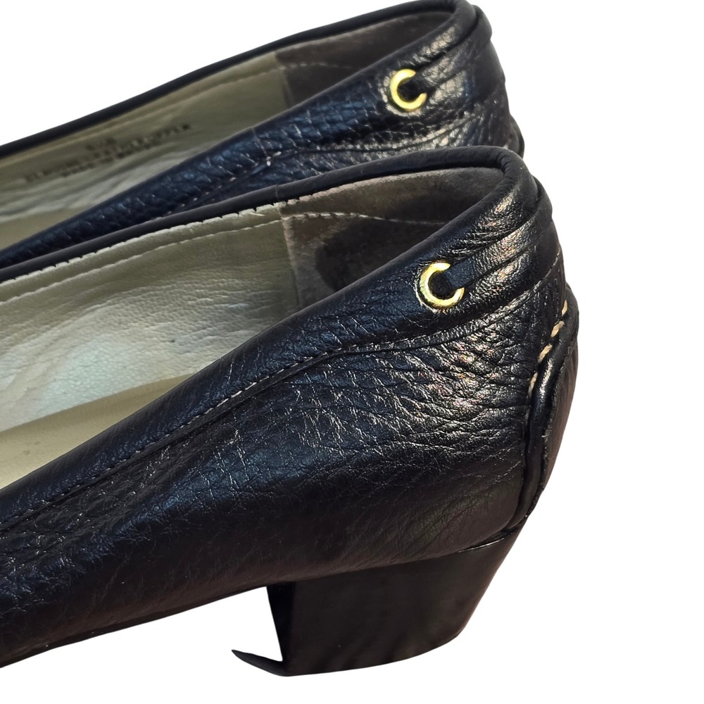Talbots Black Pebbled Leather Tassel Loafer Pumps Low Block Heel Gold Hardware - Picture 12 of 16